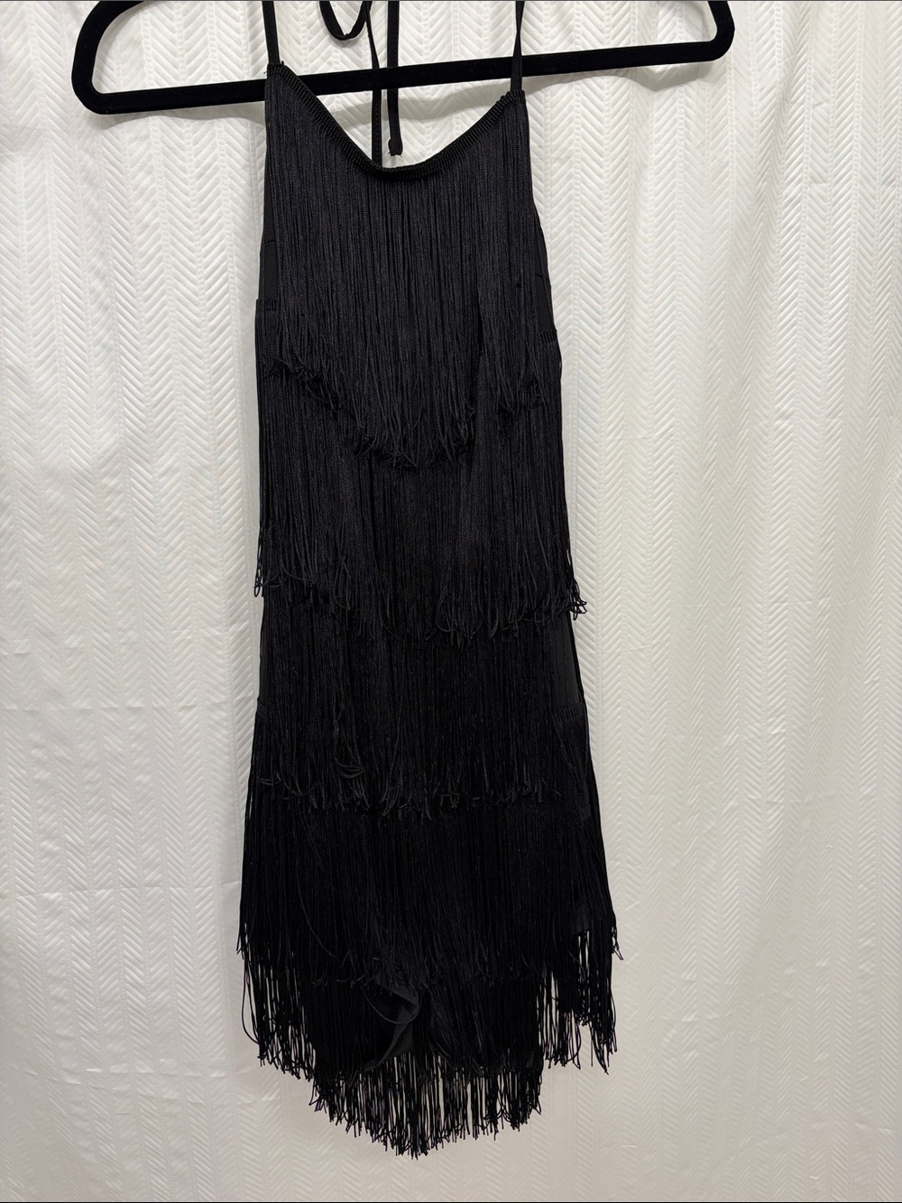 Open Back Black Fringe Slip Romper